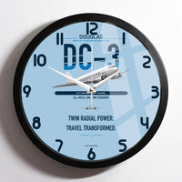 Thumbnail for Douglas DC-3 design on light blue framed wall clock