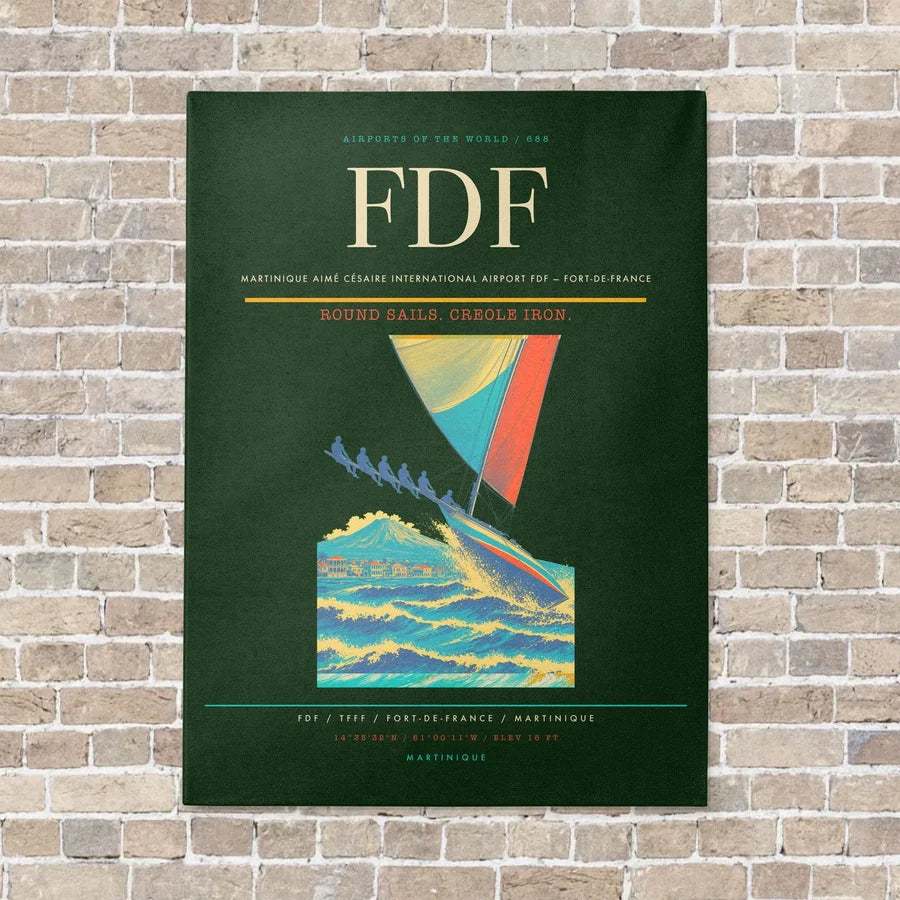 Martinique Aimé Césaire International Airport FDF — Fort-de-France vertical canvas print - no frame - dark green background