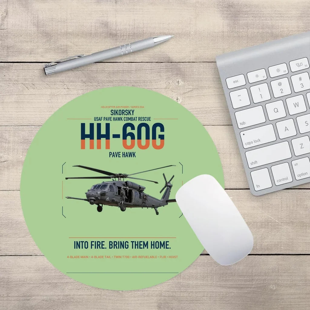 Sikorsky HH-60G Pave Hawk design on light green round mouse pad