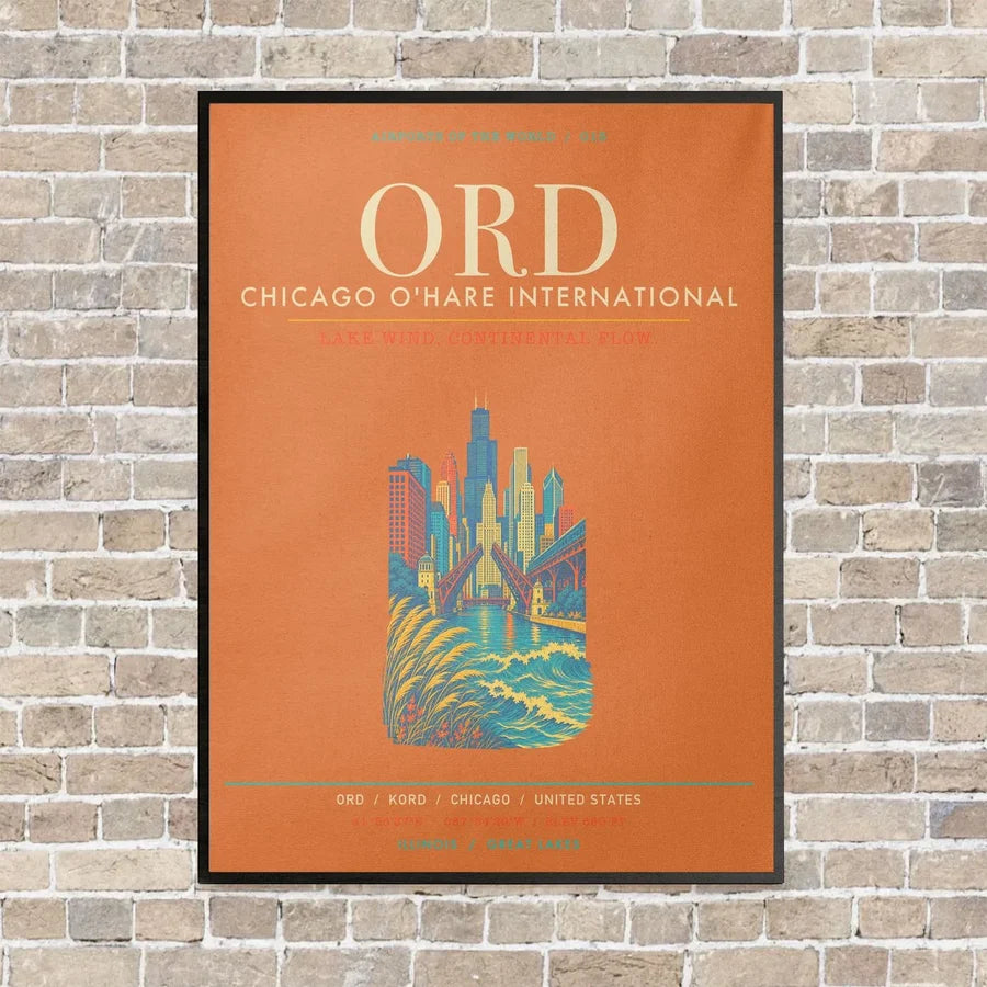 Chicago O'Hare International Airport ORD - Canvas Framed - Orange