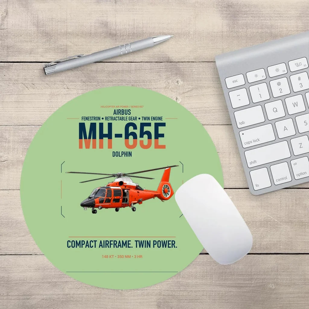Airbus MH-65E Dolphin design on light green round mouse pad