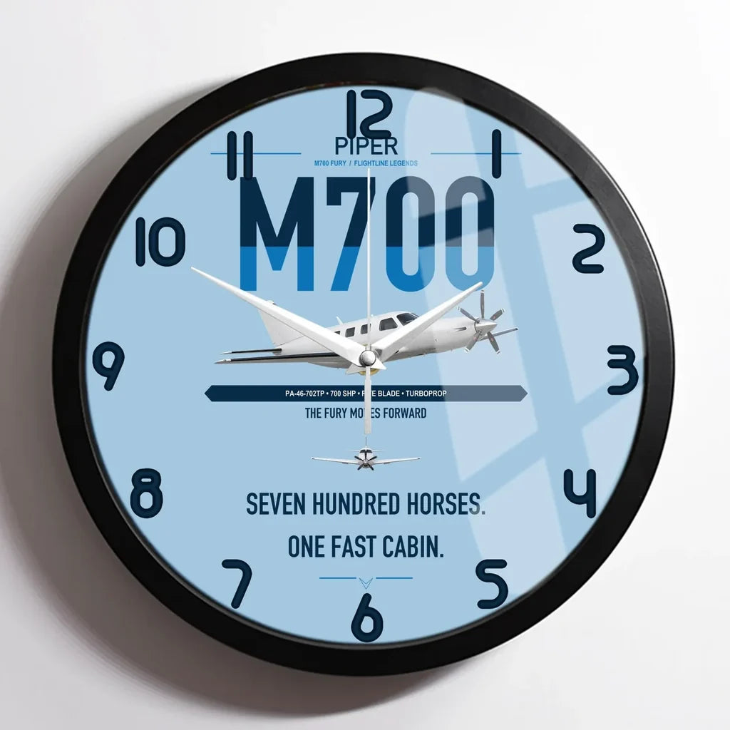 Piper M700 Fury design on light blue framed wall clock