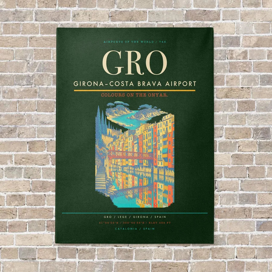 Girona–Costa Brava Airport GRO vertical canvas print - no frame - dark green background