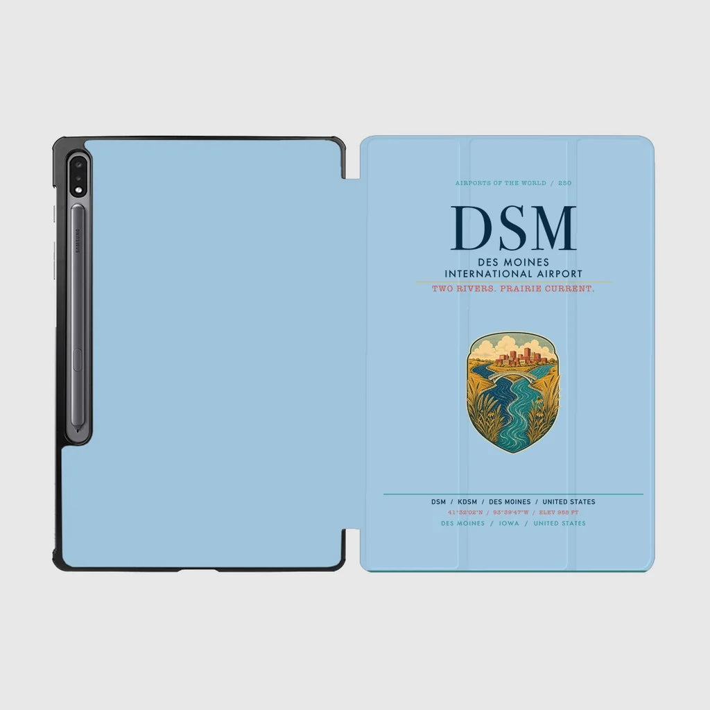 Des Moines International Airport (DSM) design on light blue samsung tablet tablet case