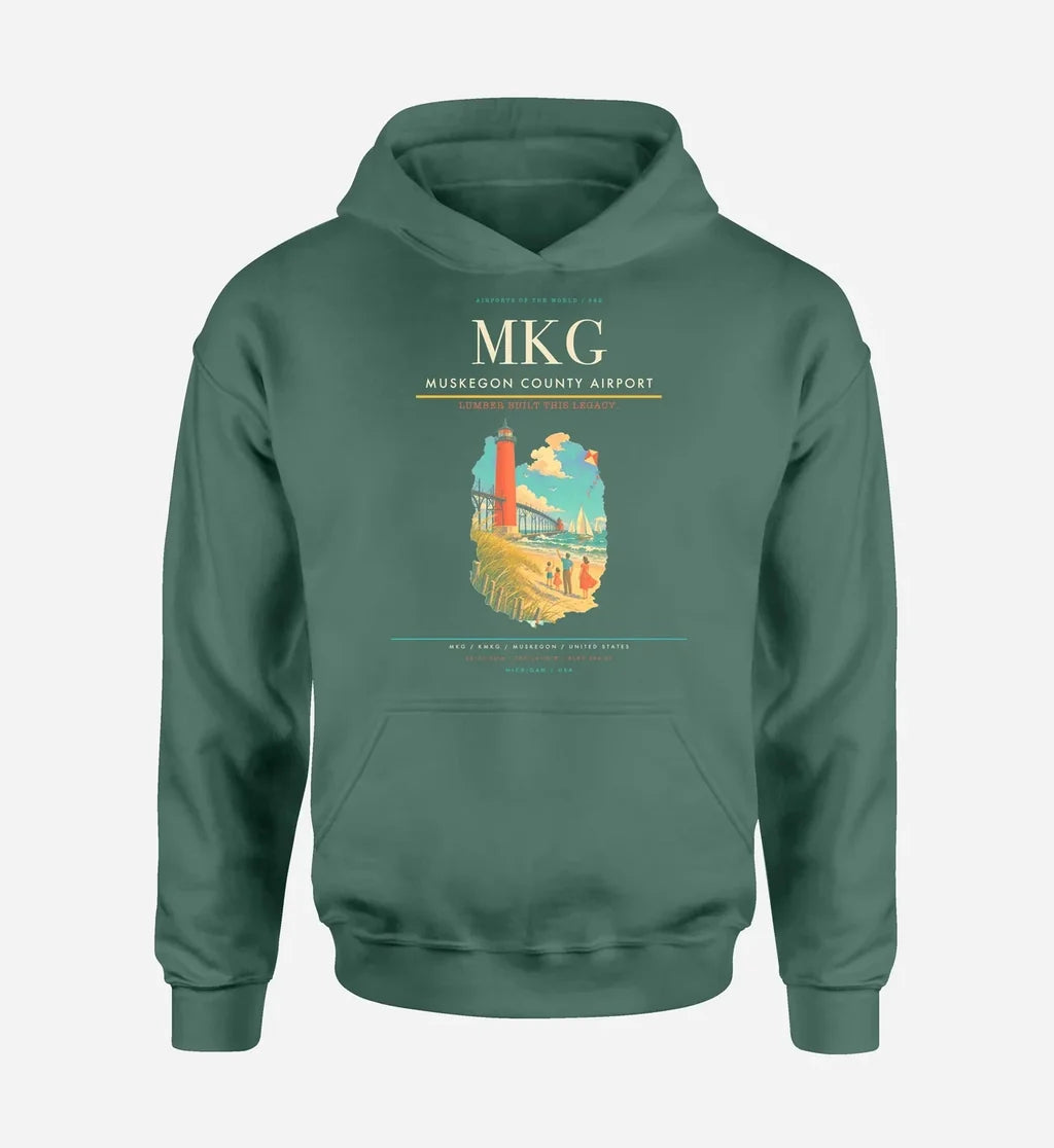 Muskegon County Airport (MKG) design on green hoodie single-side print