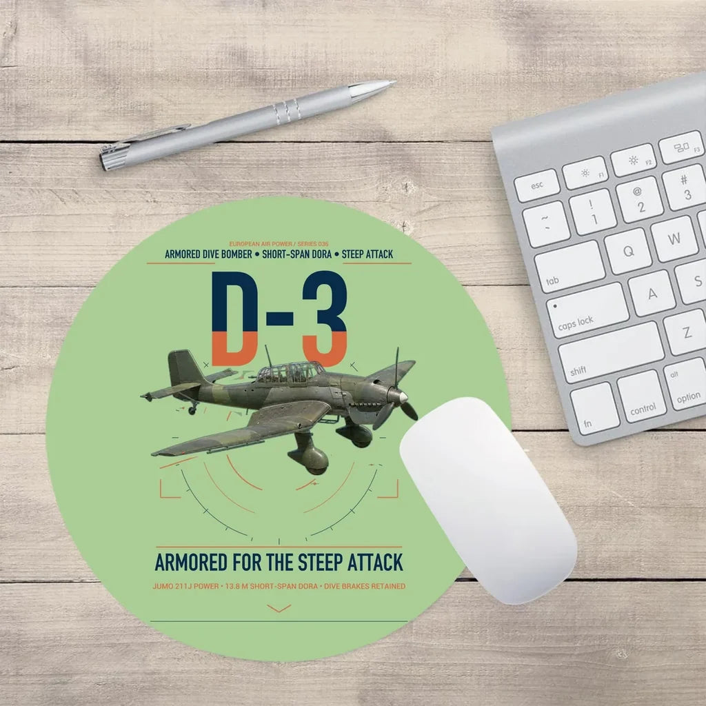 Junkers Ju 87D-3 design on light green round mouse pad