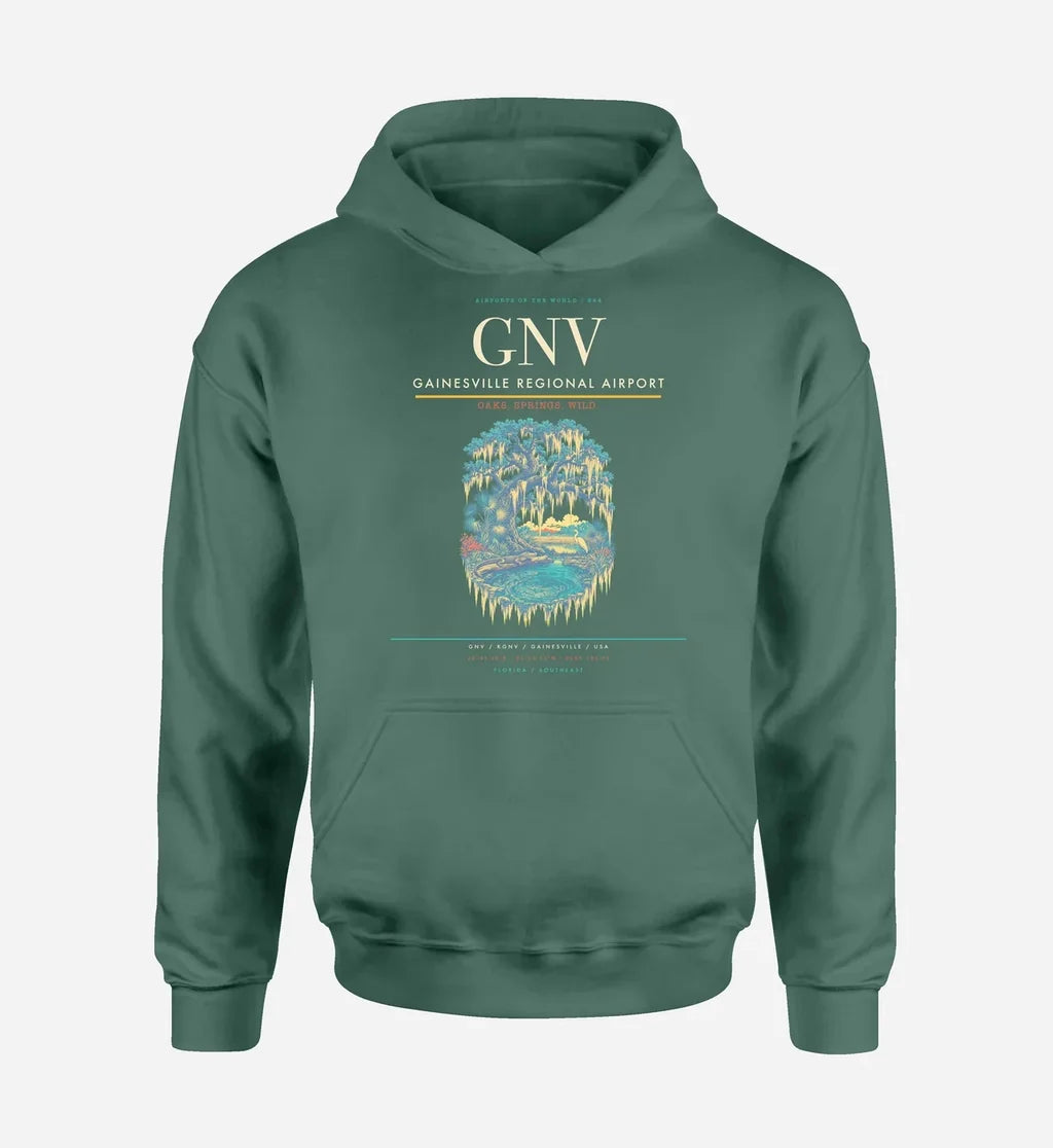 Gainesville Regional Airport (GNV) design on green hoodie single-side print