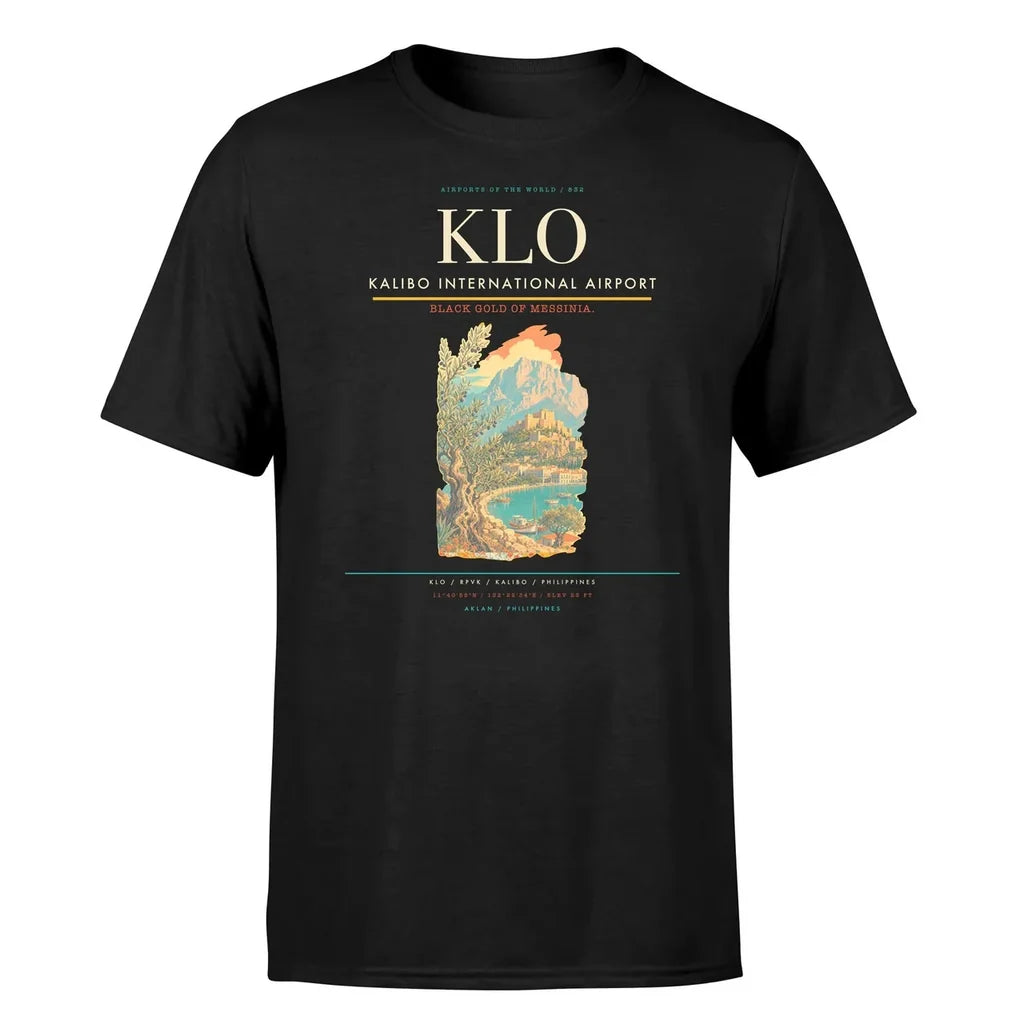 Kalibo International Airport (KLO) T-Shirt single-side front print in Black | kalibo-international-airport-klo-double-side-t-shirt