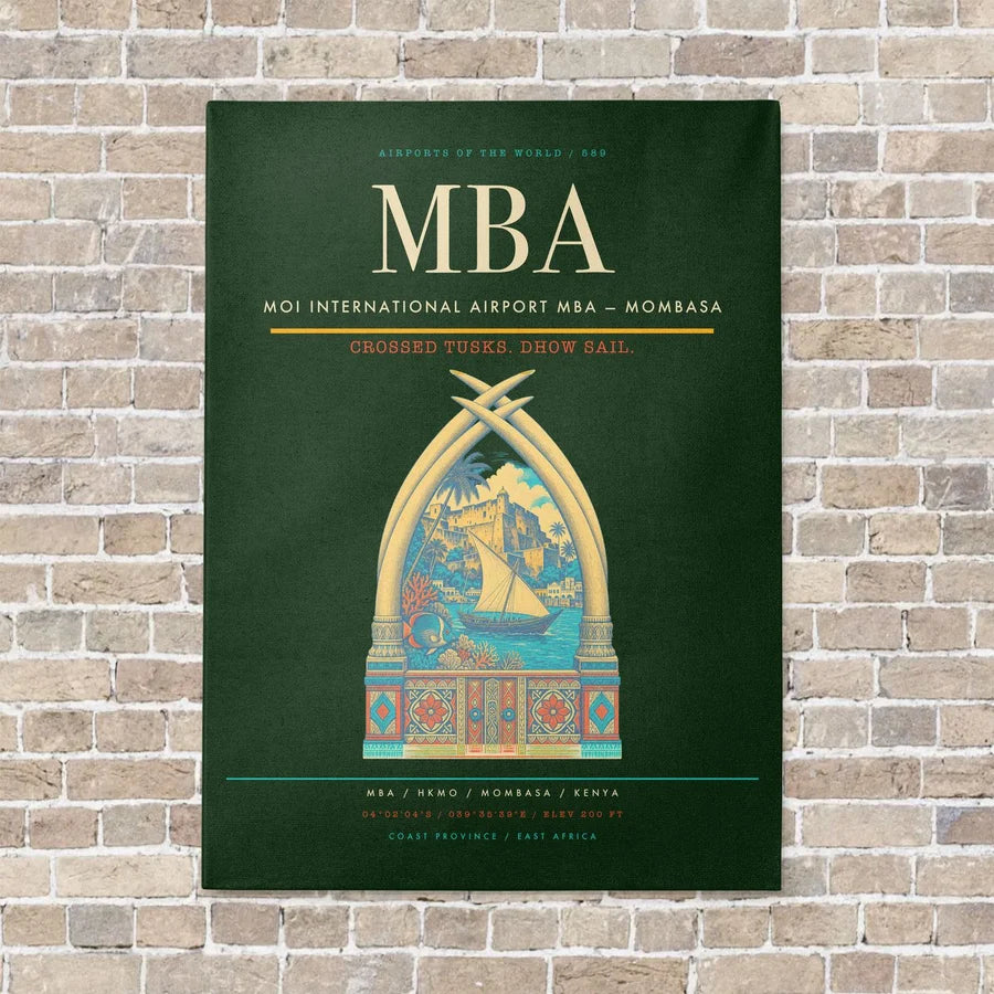 Moi International Airport MBA — Mombasa vertical canvas print - no frame - dark green background