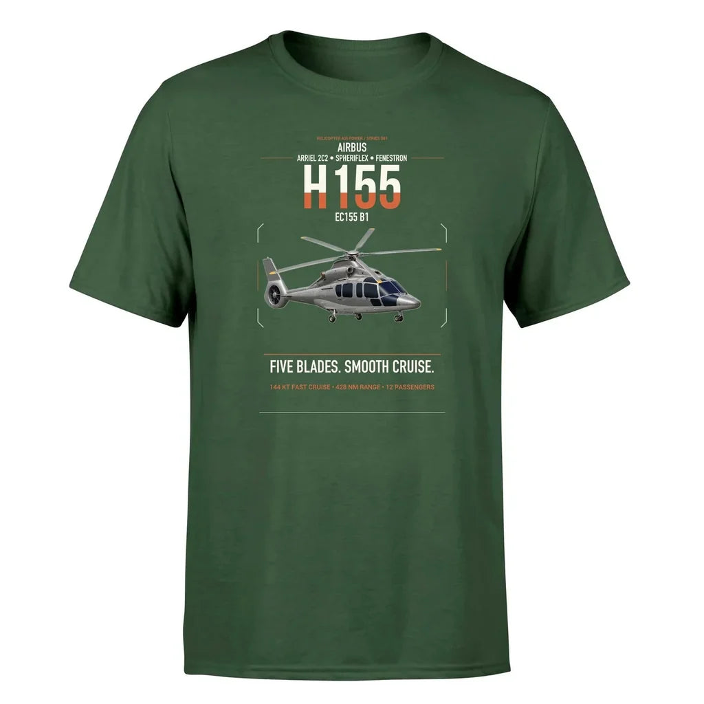 Airbus H155 EC155 B1 design on dark green t-shirt, single-side print