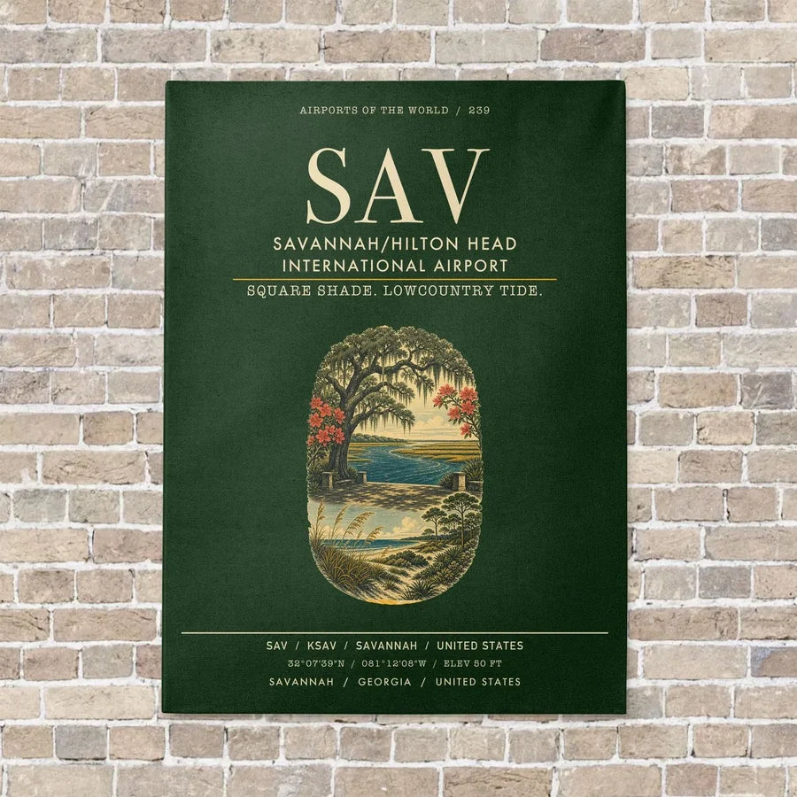 Savannah-Hilton Head International Airport SAV vertical canvas print - no frame - dark green background