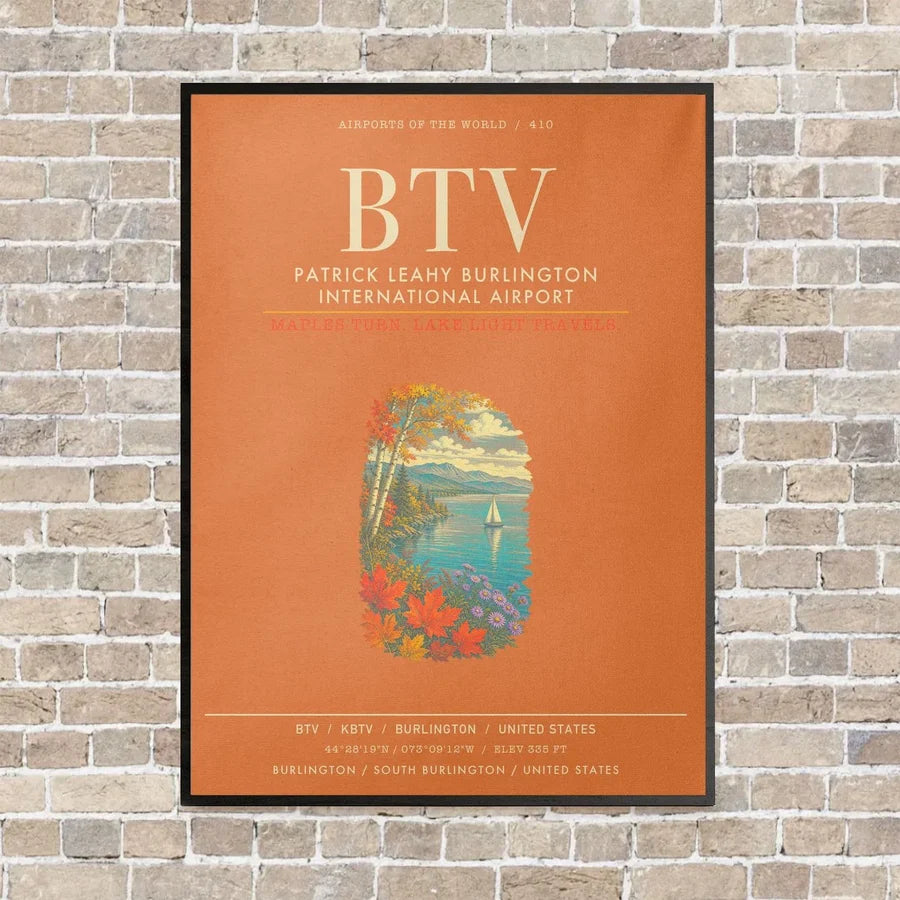 Patrick Leahy Burlington International Airport BTV - Canvas Framed - Orange