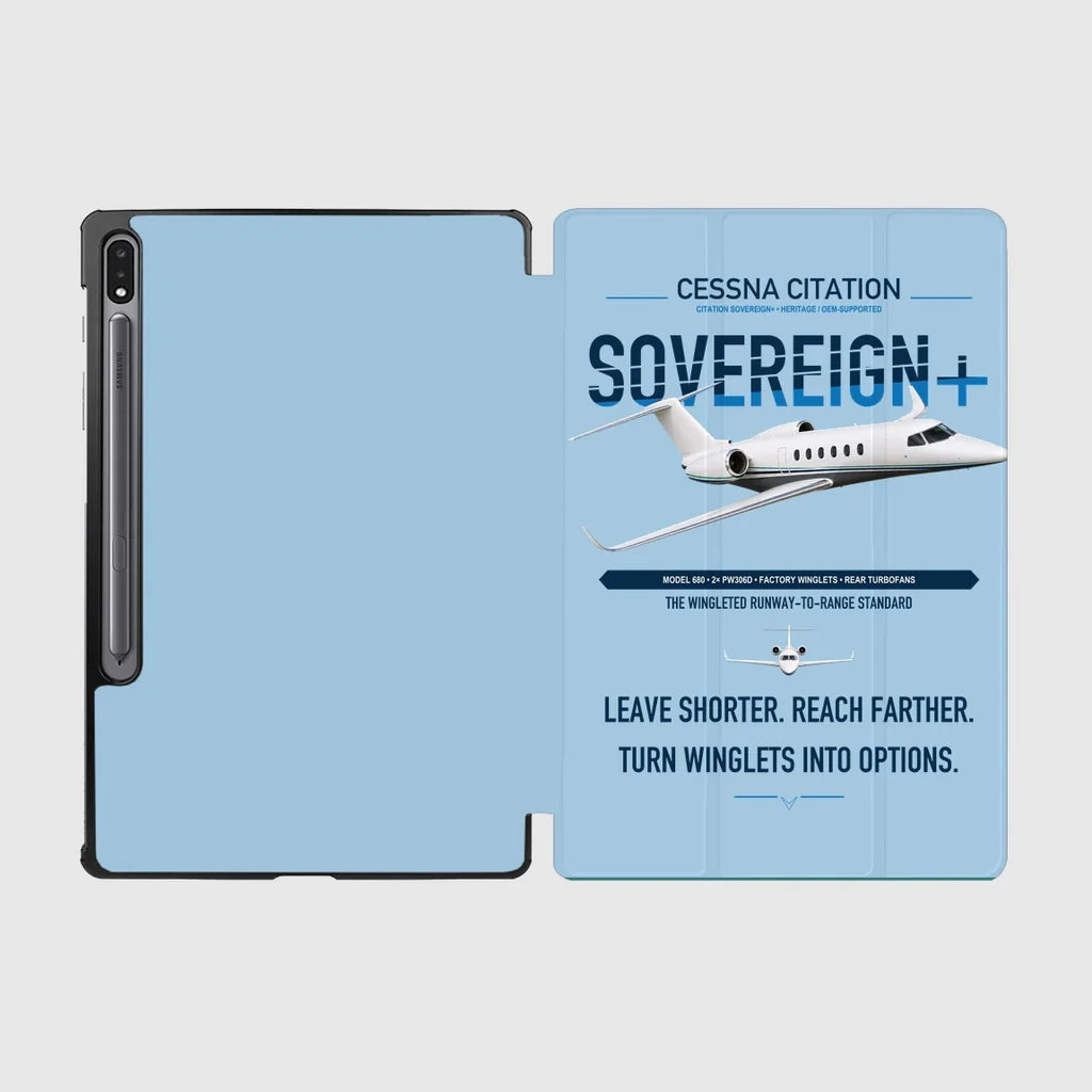 Cessna Citation Sovereign+ design on light blue samsung tablet tablet case