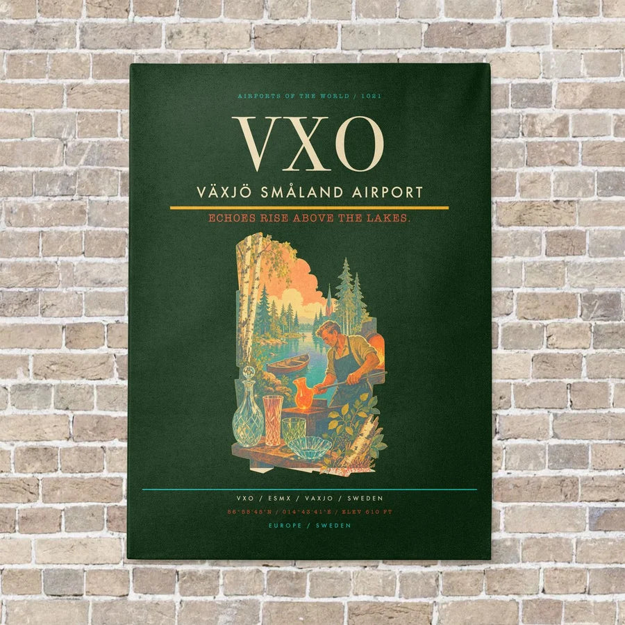 Växjö Småland Airport VXO vertical canvas print - no frame - dark green background