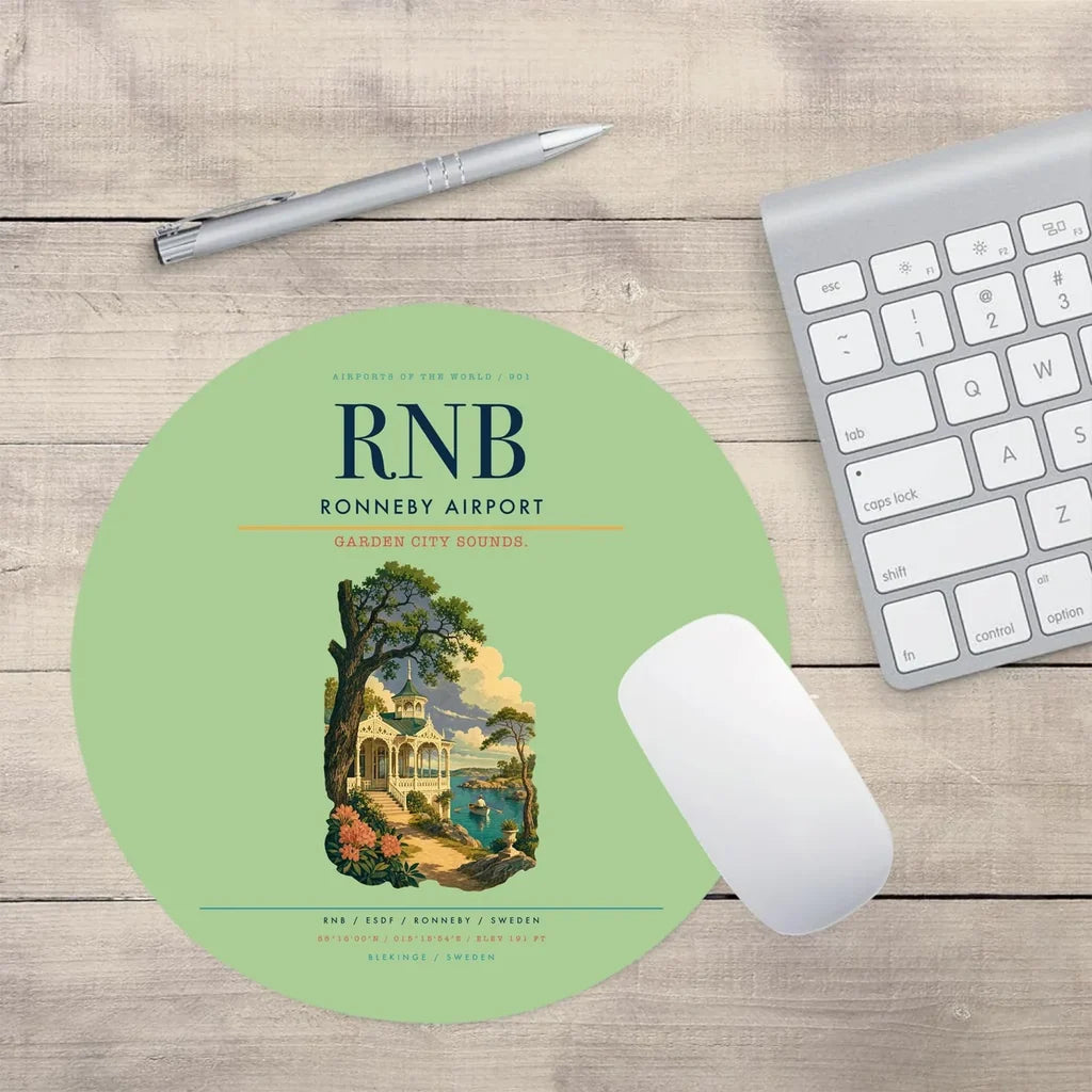 Ronneby Airport (RNB) design on light green round mouse pad