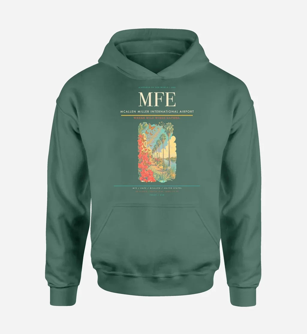 McAllen Miller International Airport (MFE) design on green hoodie single-side print
