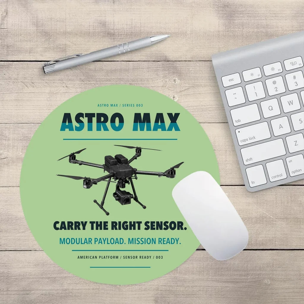 Freefly Astro Max design on light green round mouse pad