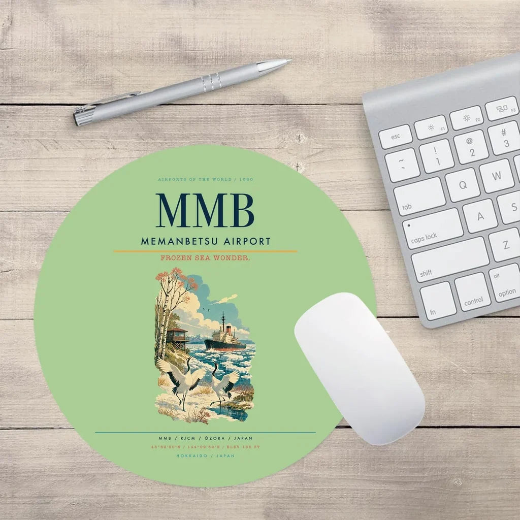 Memanbetsu Airport (MMB) design on light green round mouse pad