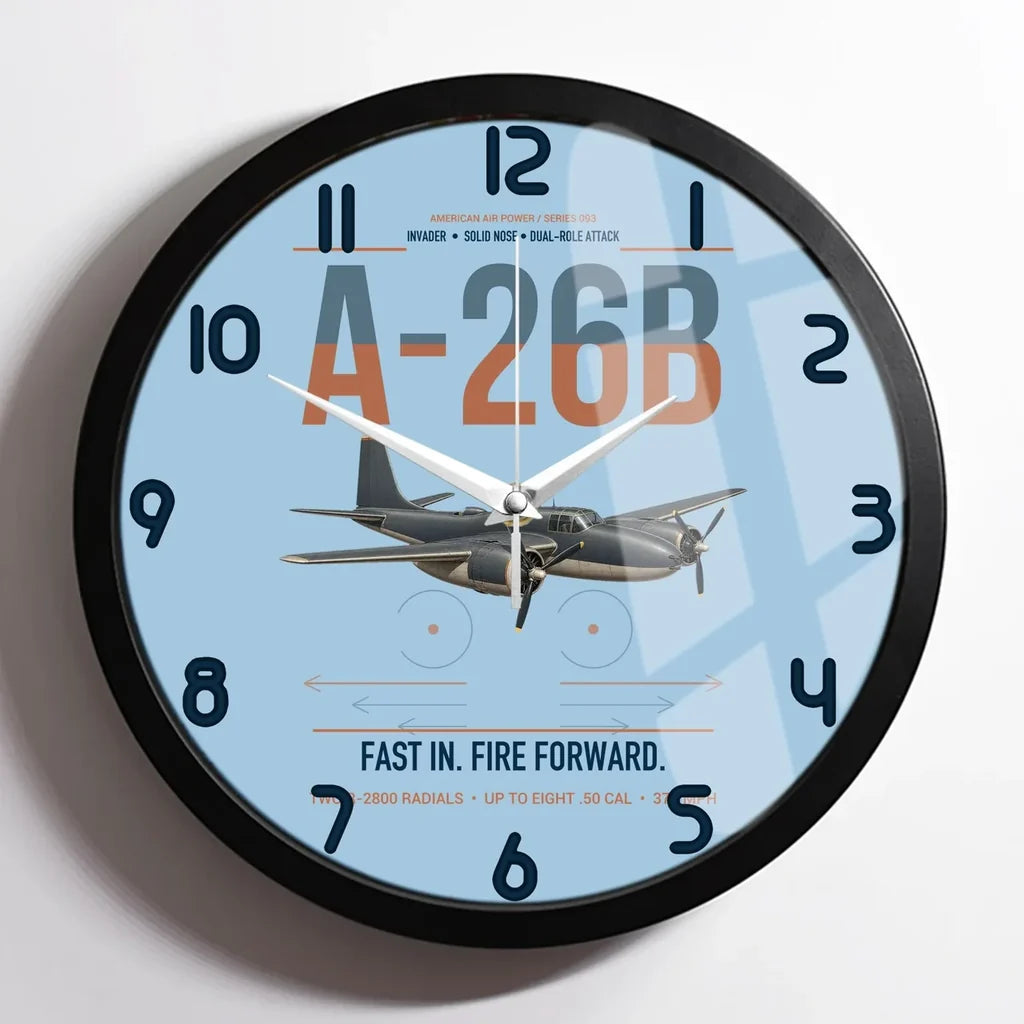 A-26B Invader design on light blue framed wall clock