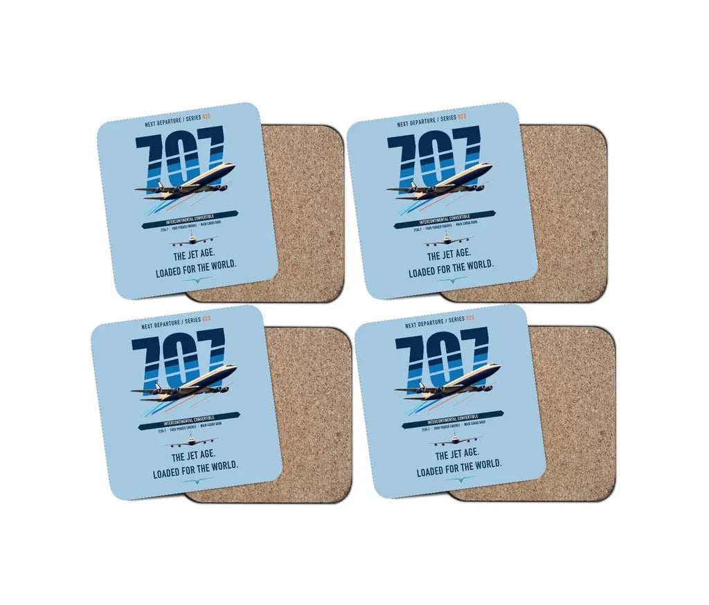 Boeing 707-320C design on light blue 4 pieces set coaster