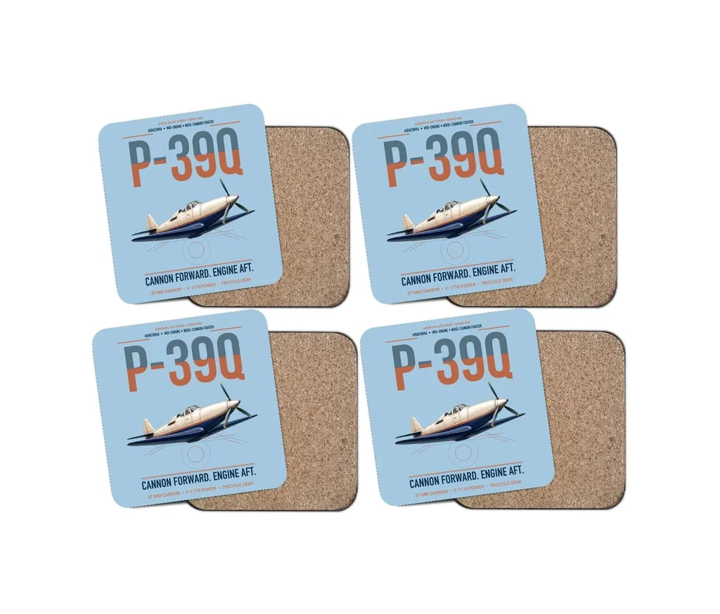 P-39Q Airacobra design on light blue 4 pieces set coaster