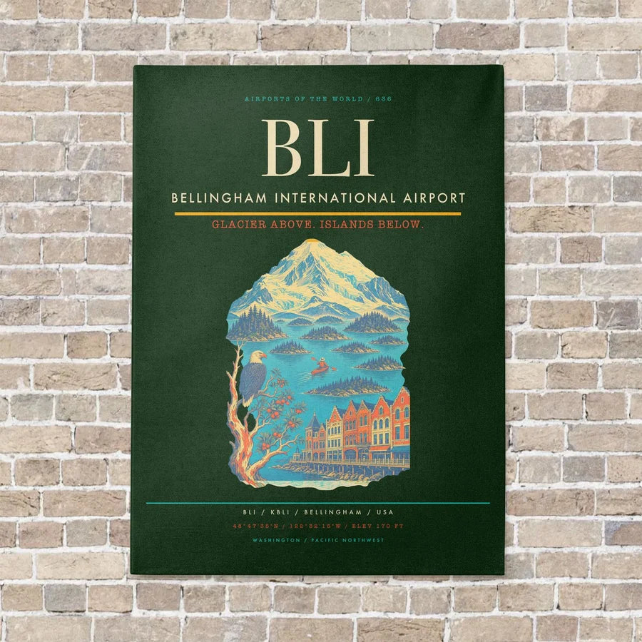 Bellingham International Airport BLI - Canvas No Frame - Dark Green