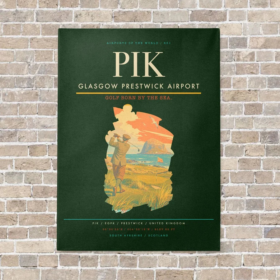 Glasgow Prestwick Airport PIK vertical canvas print - no frame - dark green background
