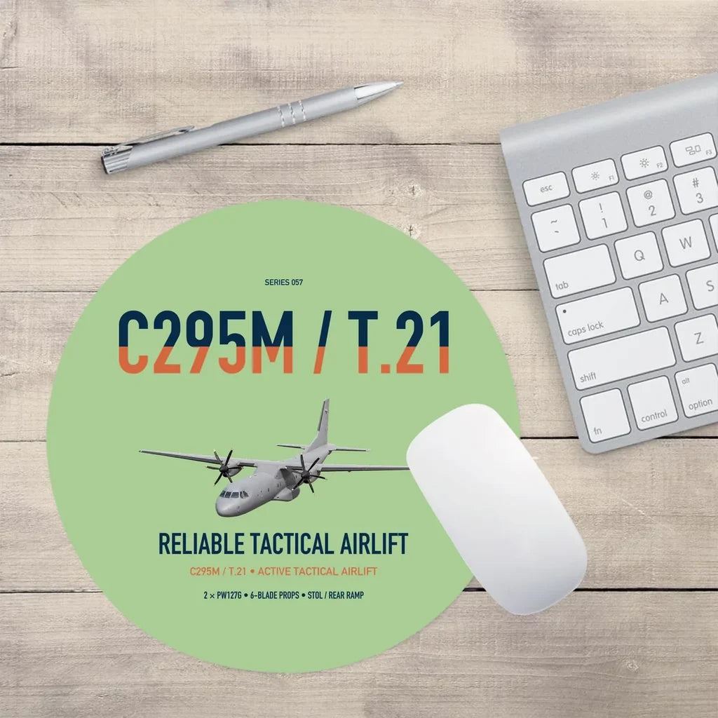 Airbus C295M T.21 design on light green round mouse pad