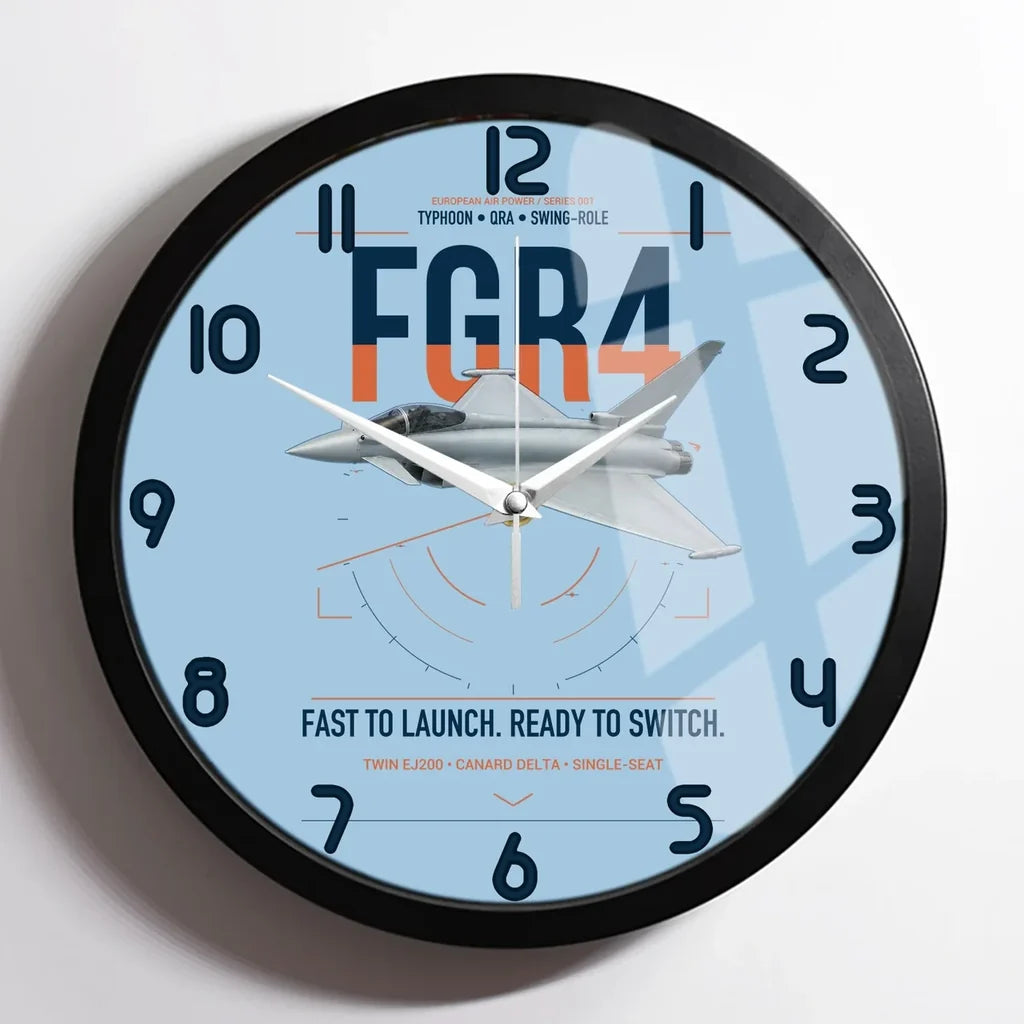 Eurofighter Typhoon FGR4 design on light blue framed wall clock