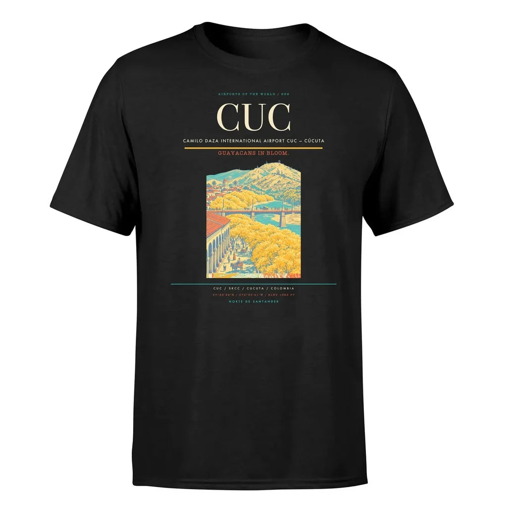 Camilo Daza International Airport (CUC) T-Shirt single-side front print in Black | camilo-daza-international-airport-cuc-double-side-t-shirt