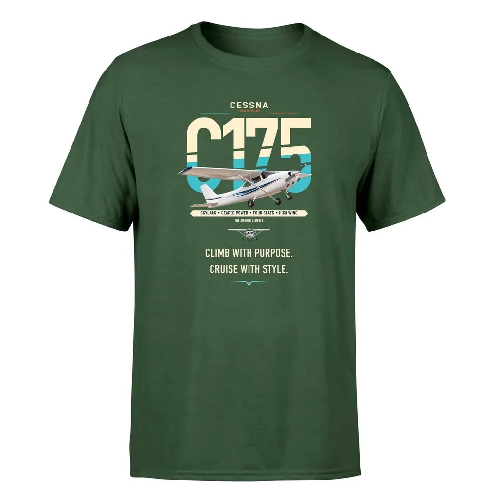 Cessna 175 Skylark design on dark green t-shirt, single-side print