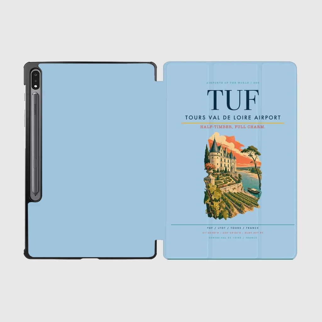 Tours Val de Loire Airport (TUF) design on light blue samsung tablet tablet case