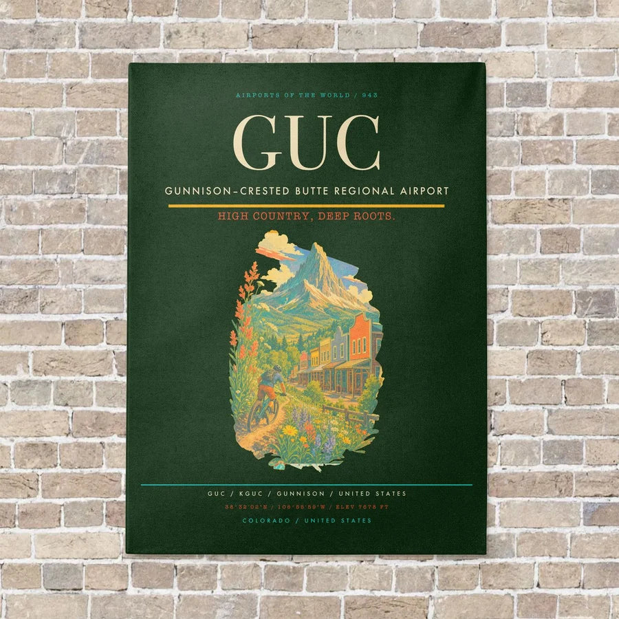 Gunnison–Crested Butte Regional Airport GUC vertical canvas print - no frame - dark green background