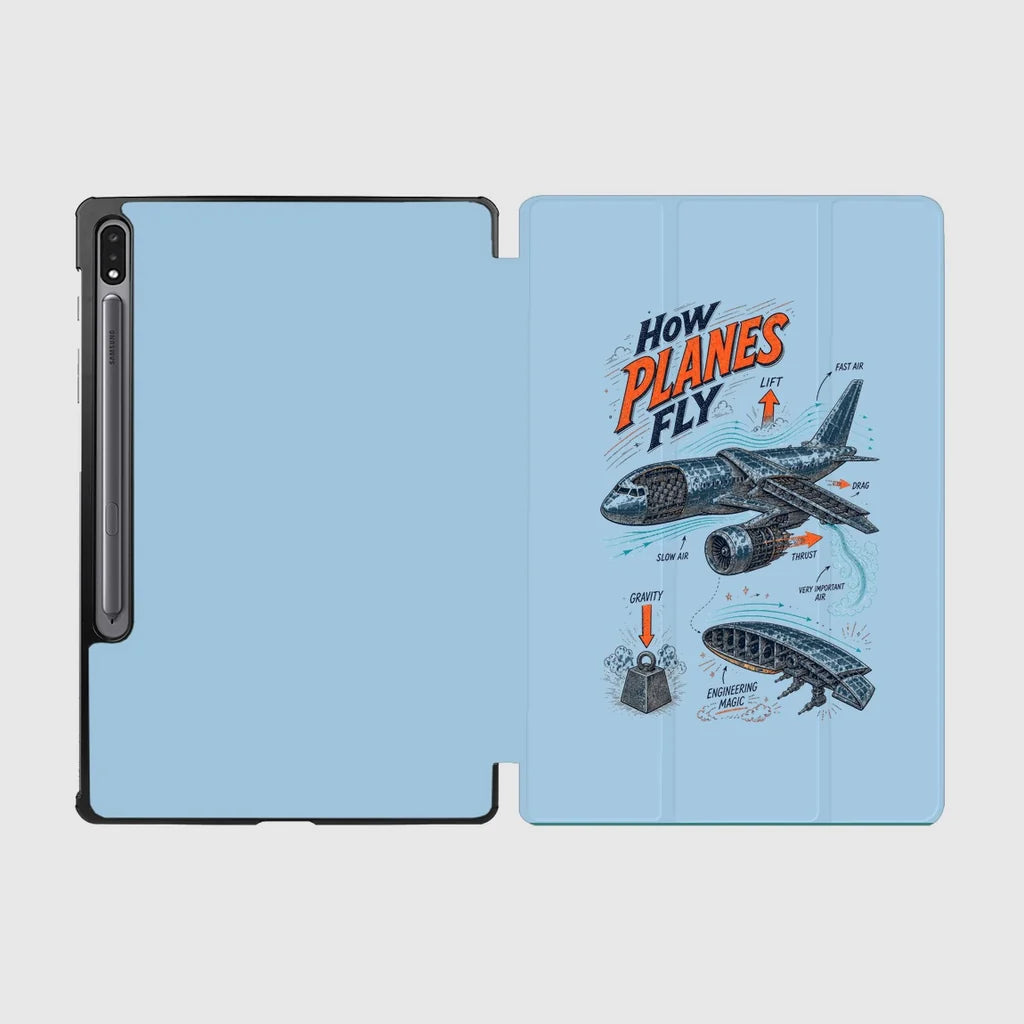 How Planes Fly V2 design on light blue samsung tablet tablet case