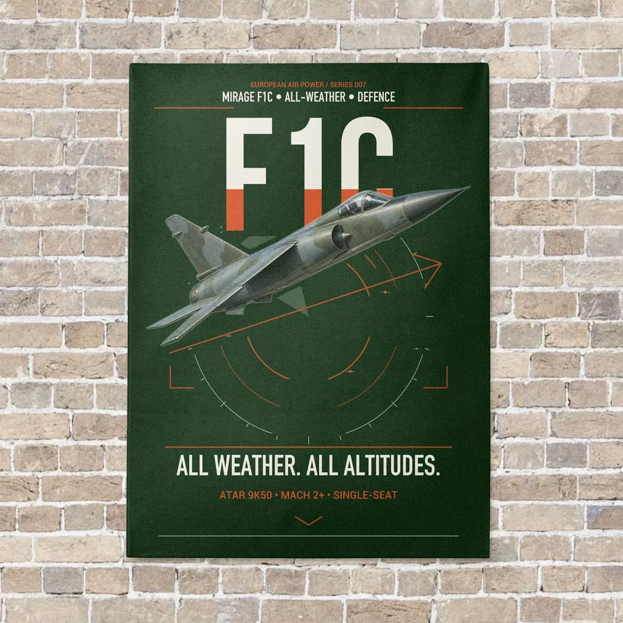 Dassault Mirage F1C vertical canvas print - no frame - dark green background
