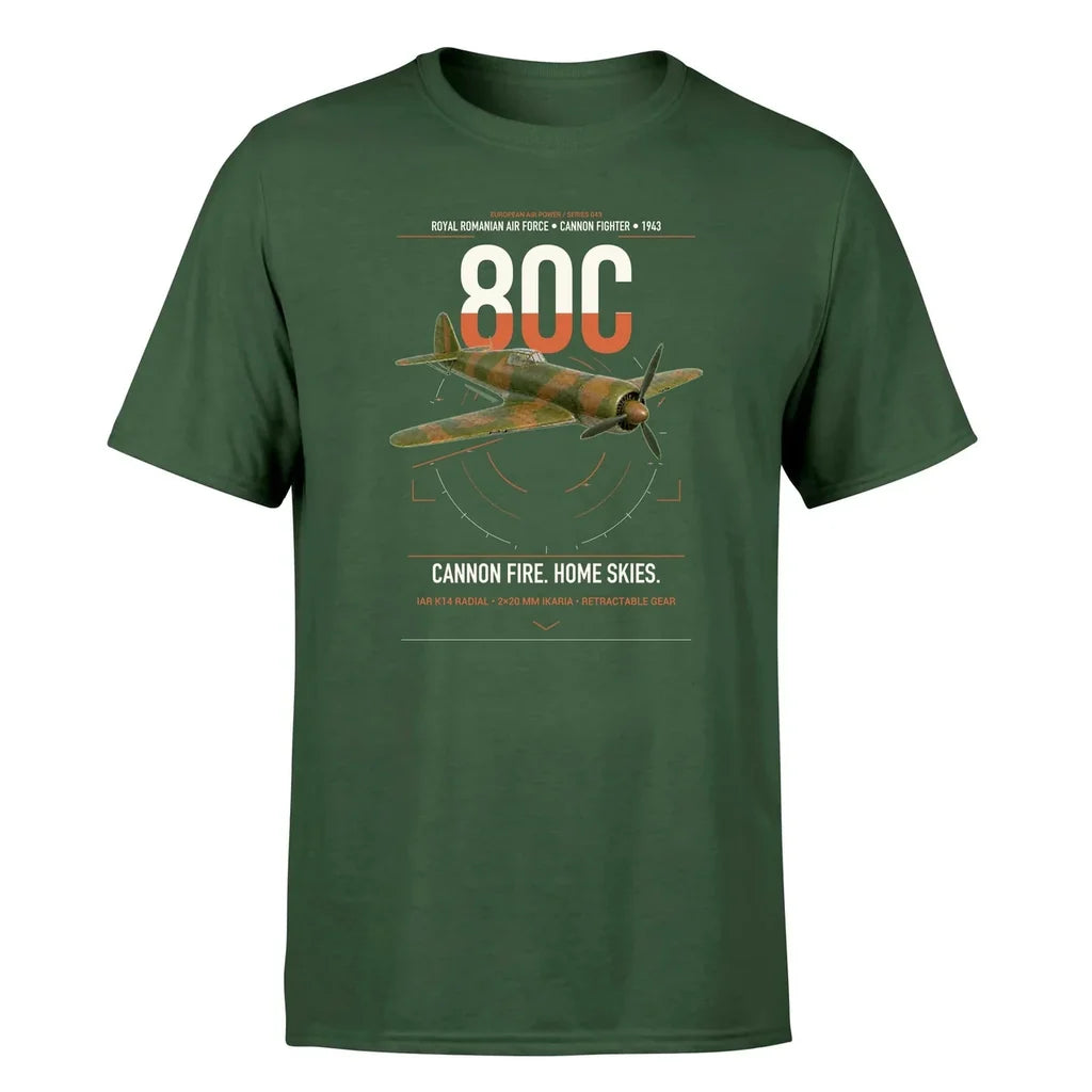 IAR 80C design on dark green t-shirt, single-side print