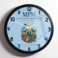Thumbnail for Maputo International Airport (MPM) design on light blue framed wall clock