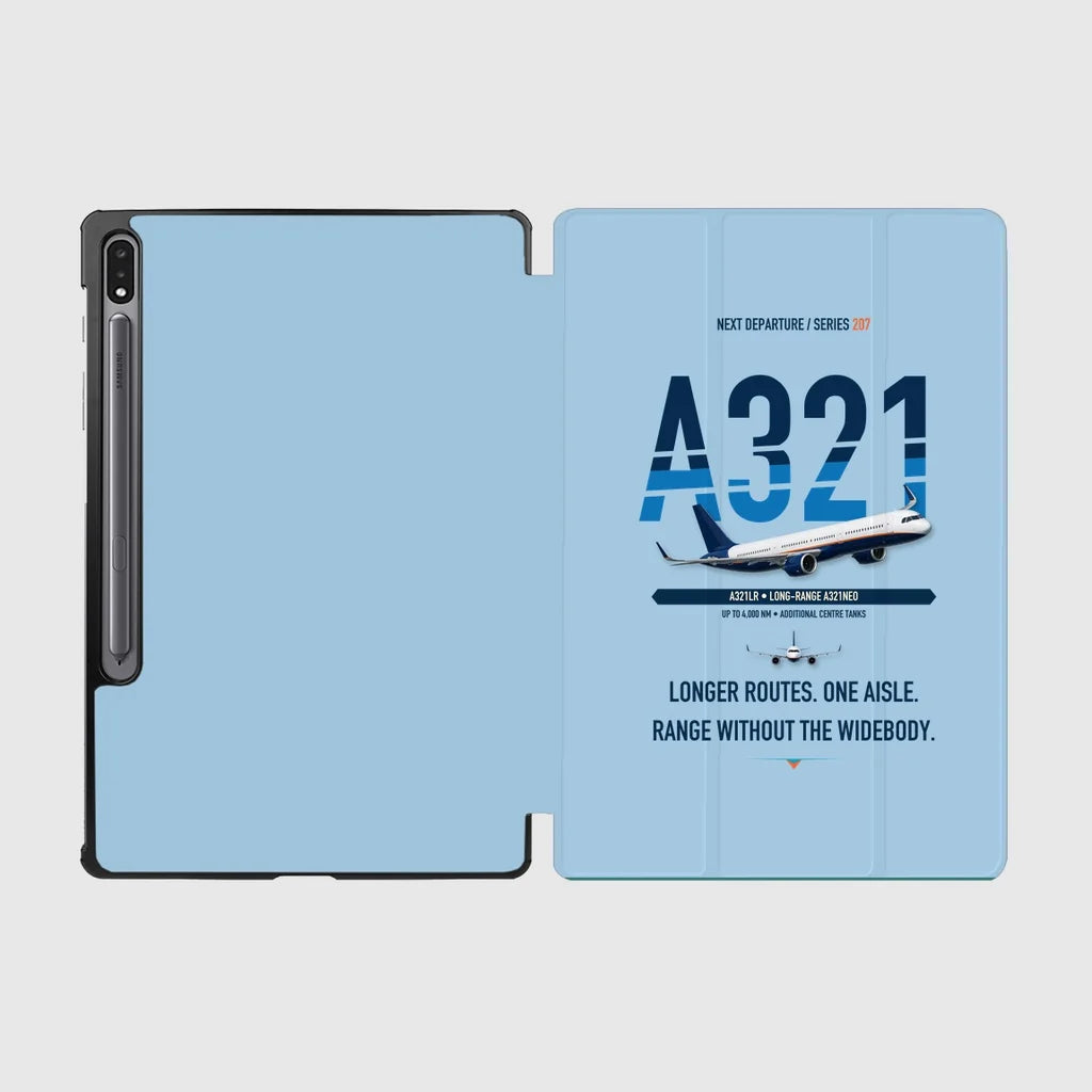 Airbus A321LR design on light blue samsung tablet tablet case
