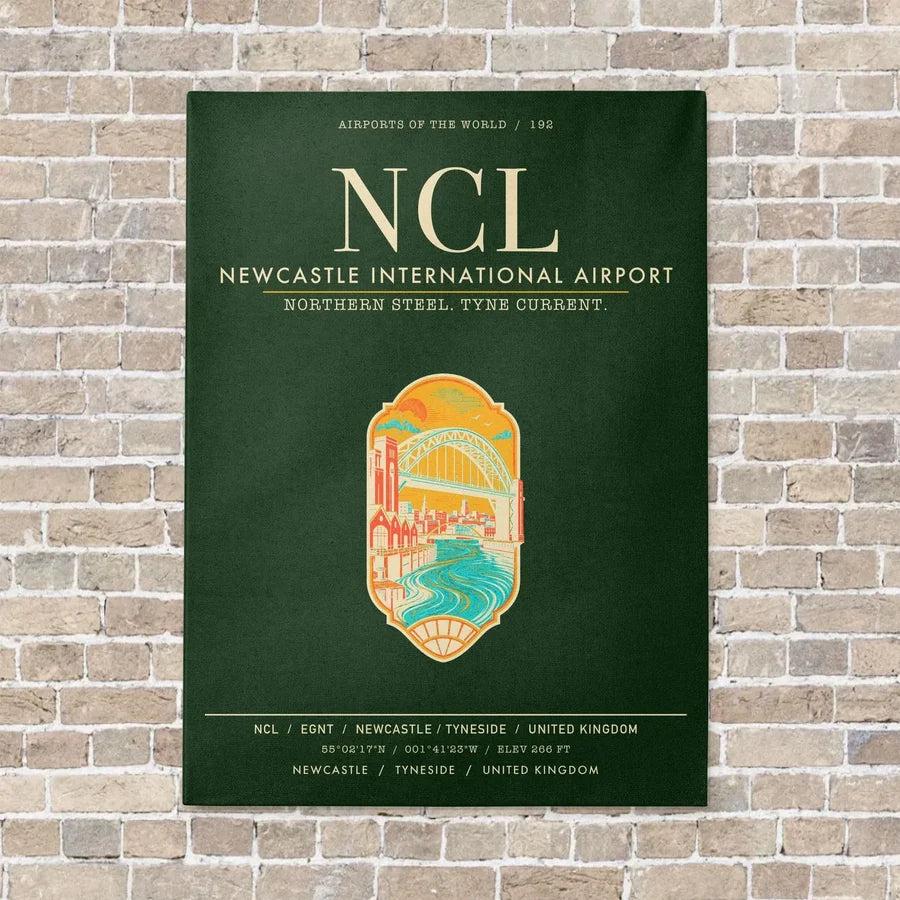 Newcastle International Airport NCL vertical canvas print - no frame - dark green background
