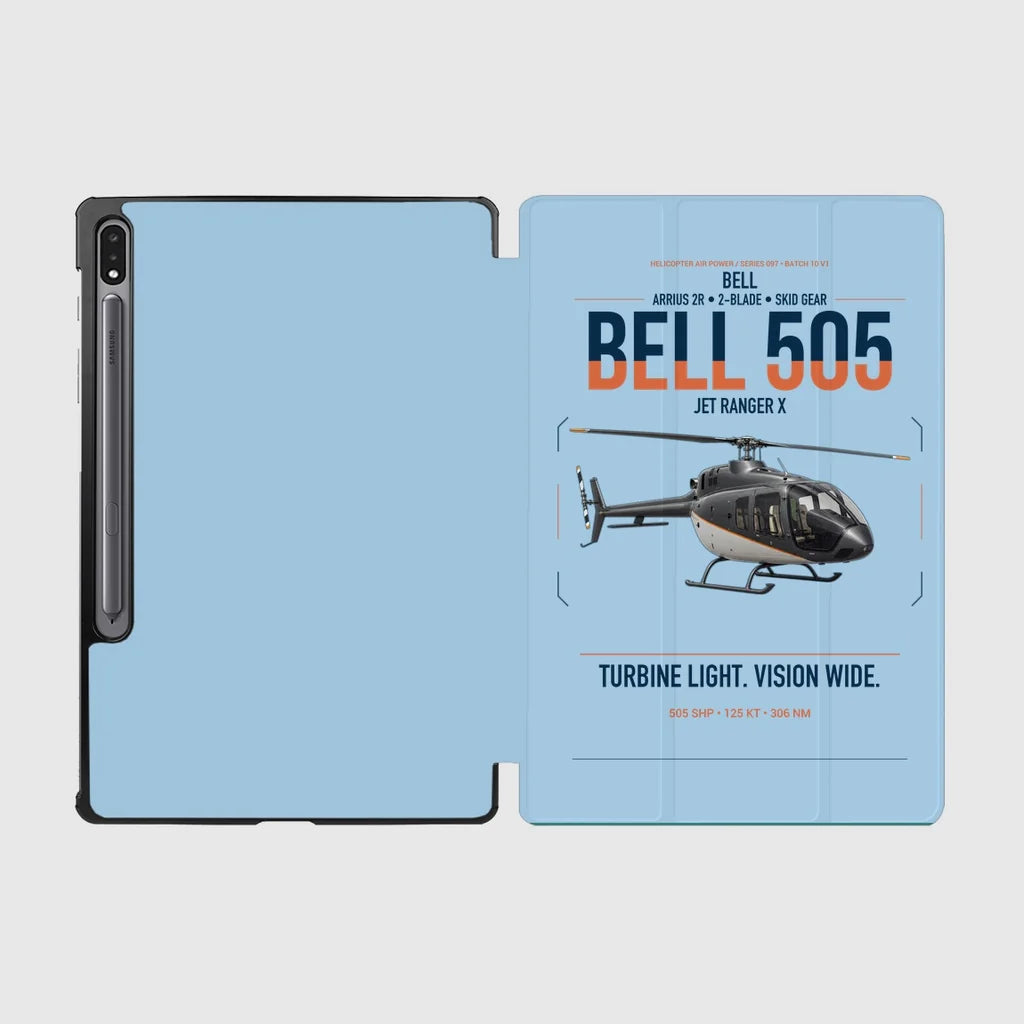 Bell 505 Jet Ranger X design on light blue samsung tablet tablet case