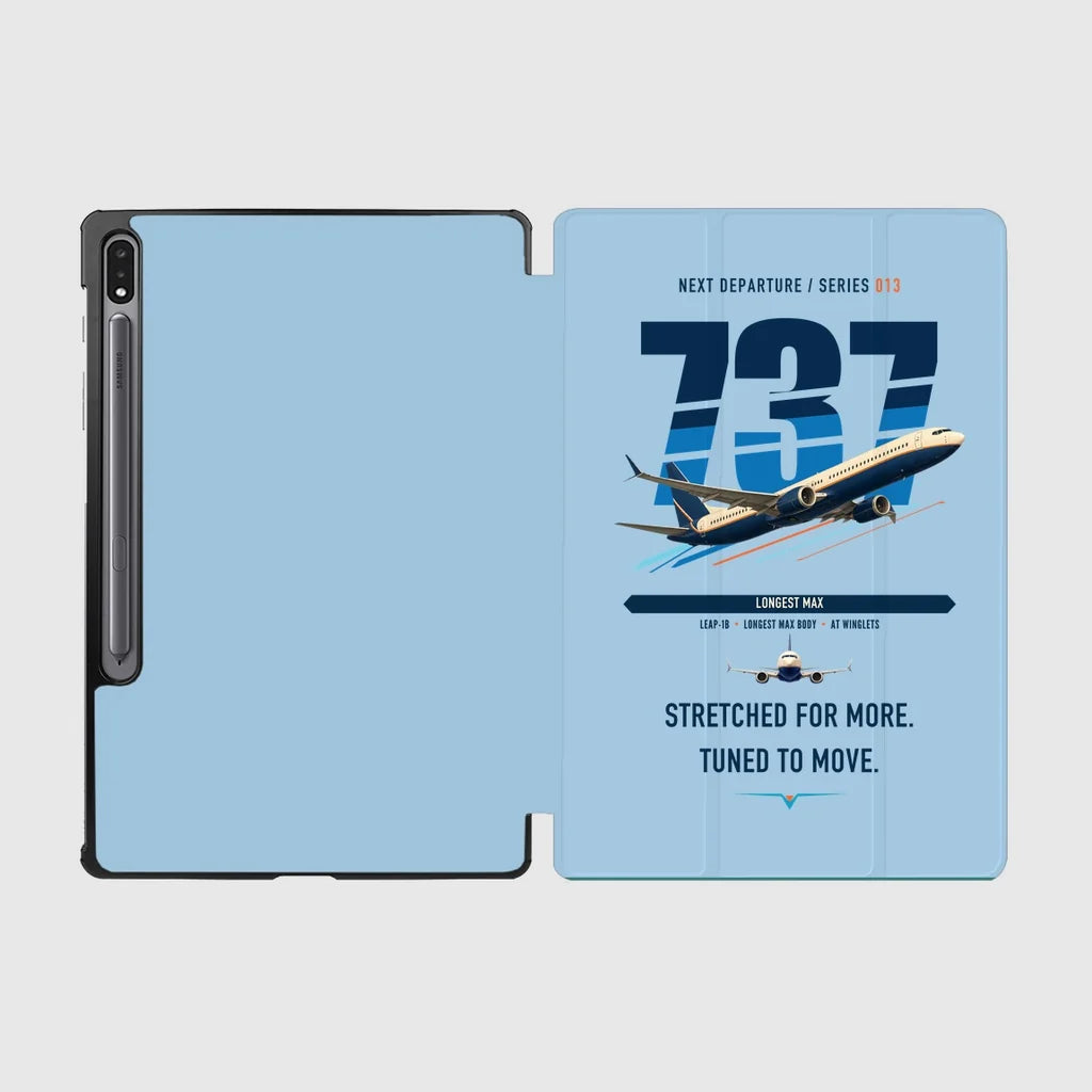 Boeing 737 MAX 10 design on light blue samsung tablet tablet case