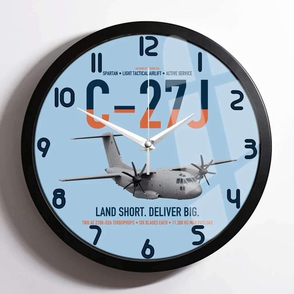 C-27J Spartan design on light blue framed wall clock
