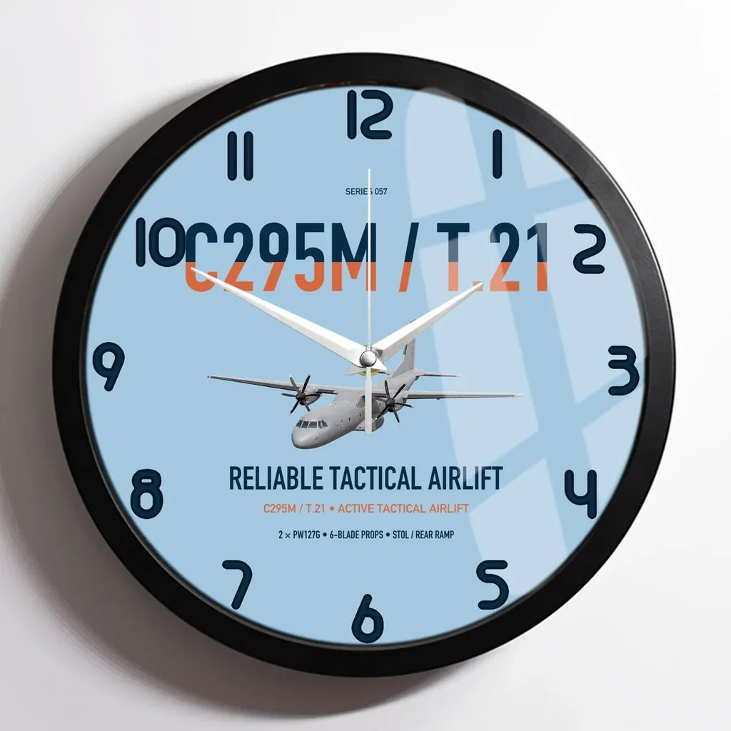 Airbus C295M T.21 design on light blue framed wall clock