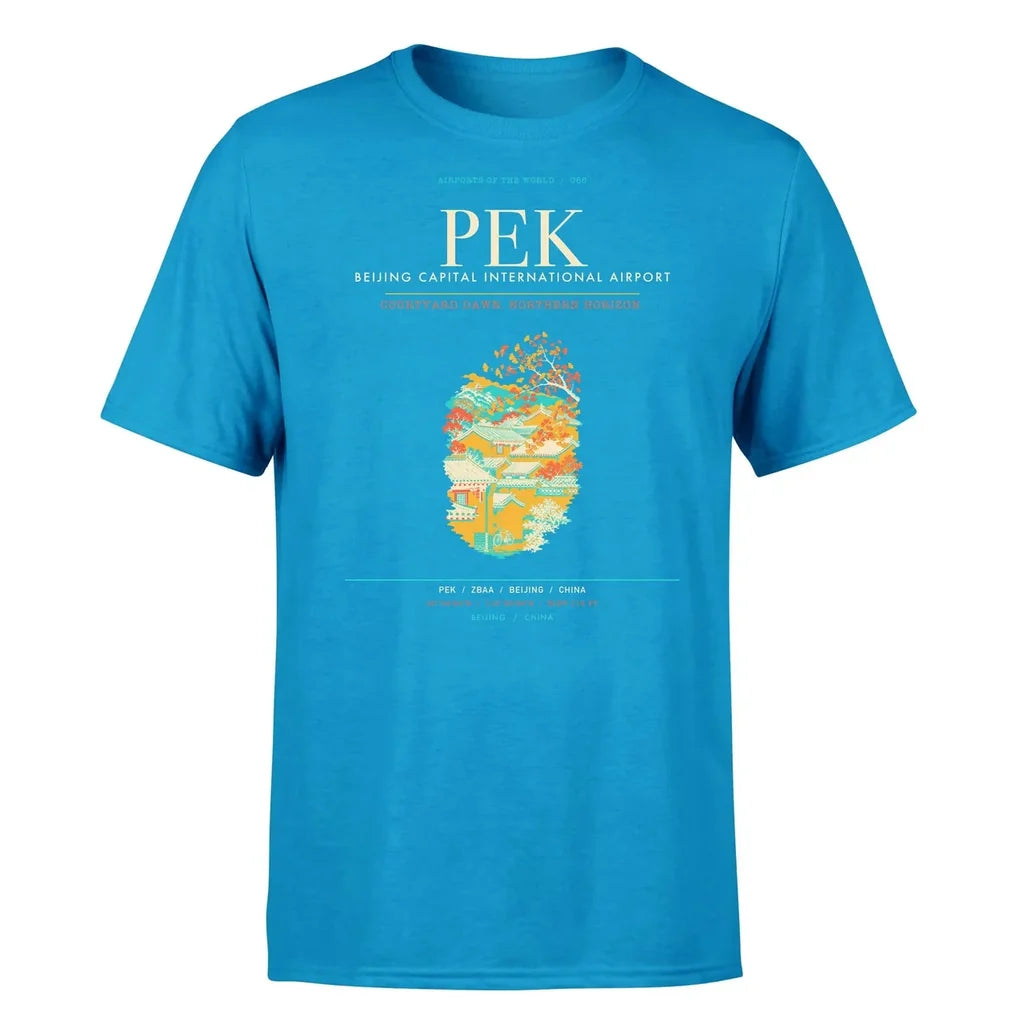 Beijing Airport (PEK) T-Shirt single-side front print in Turquoise | beijing-pek-airport-double-side-t-shirt