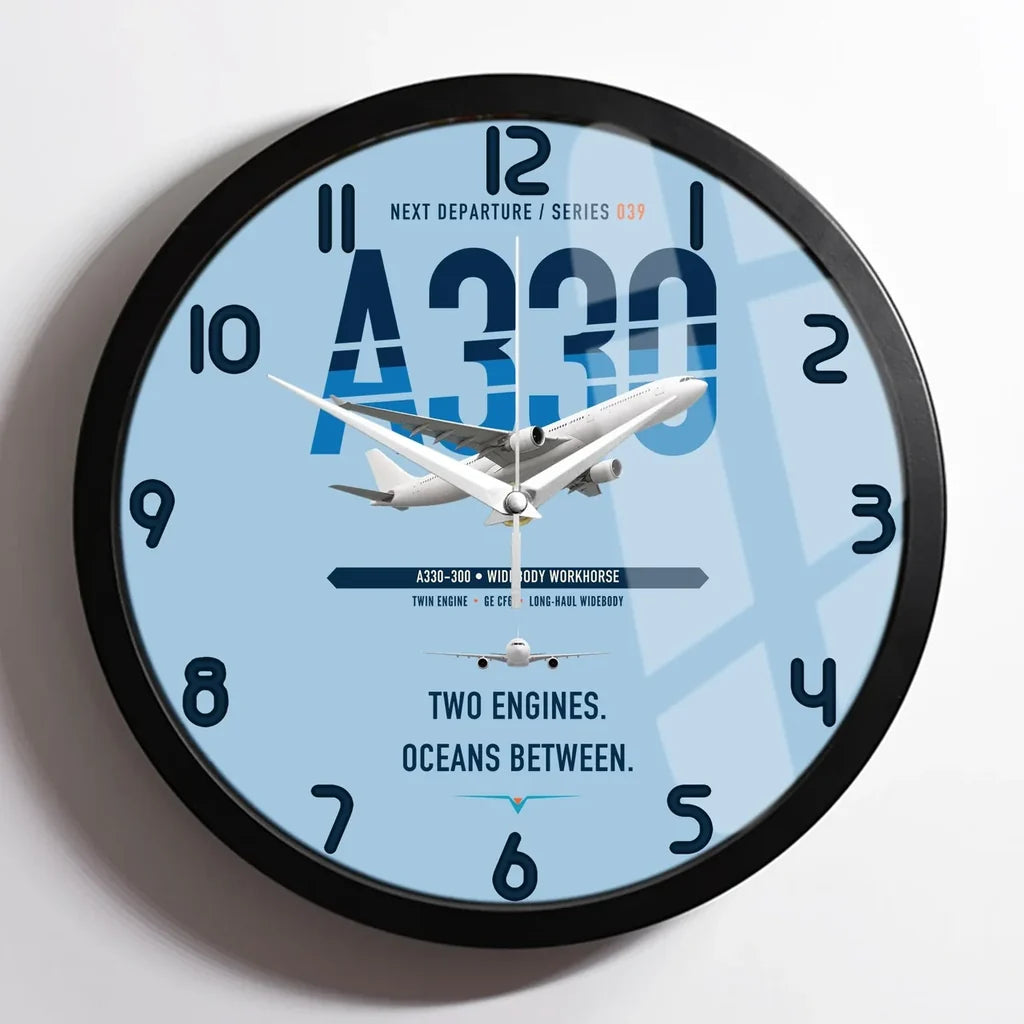 Airbus A330-300 design on light blue framed wall clock