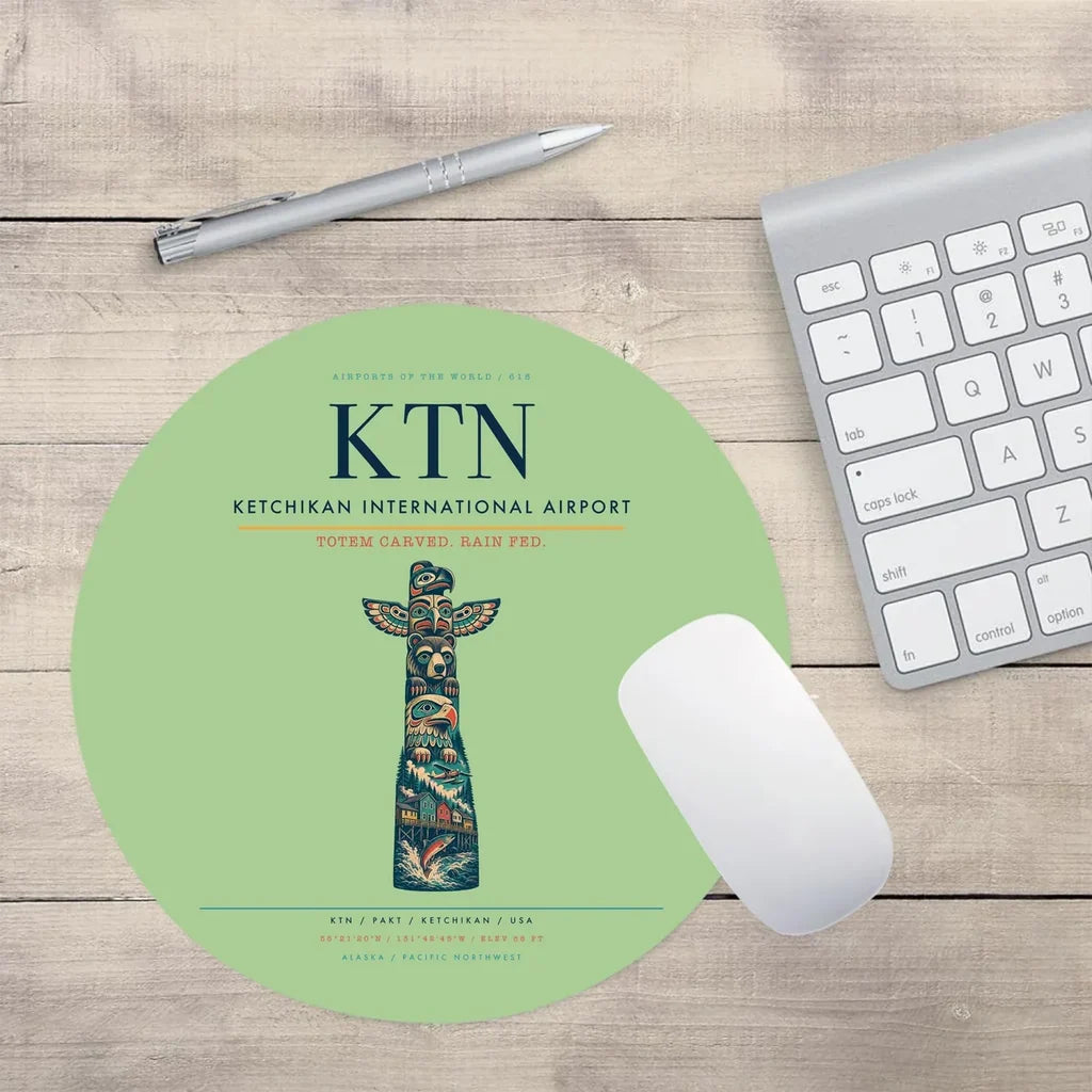 Ketchikan International Airport (KTN) design on light green round mouse pad