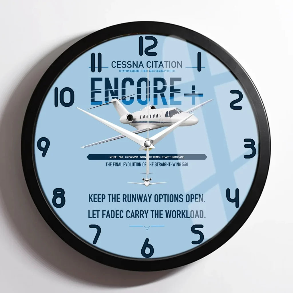 Cessna Citation Encore+ design on light blue framed wall clock