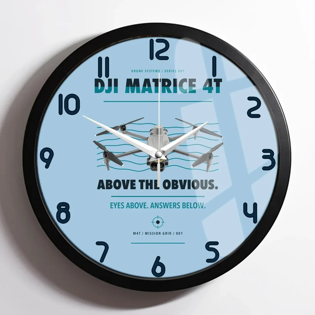 DJI Matrice 4T design on light blue framed wall clock
