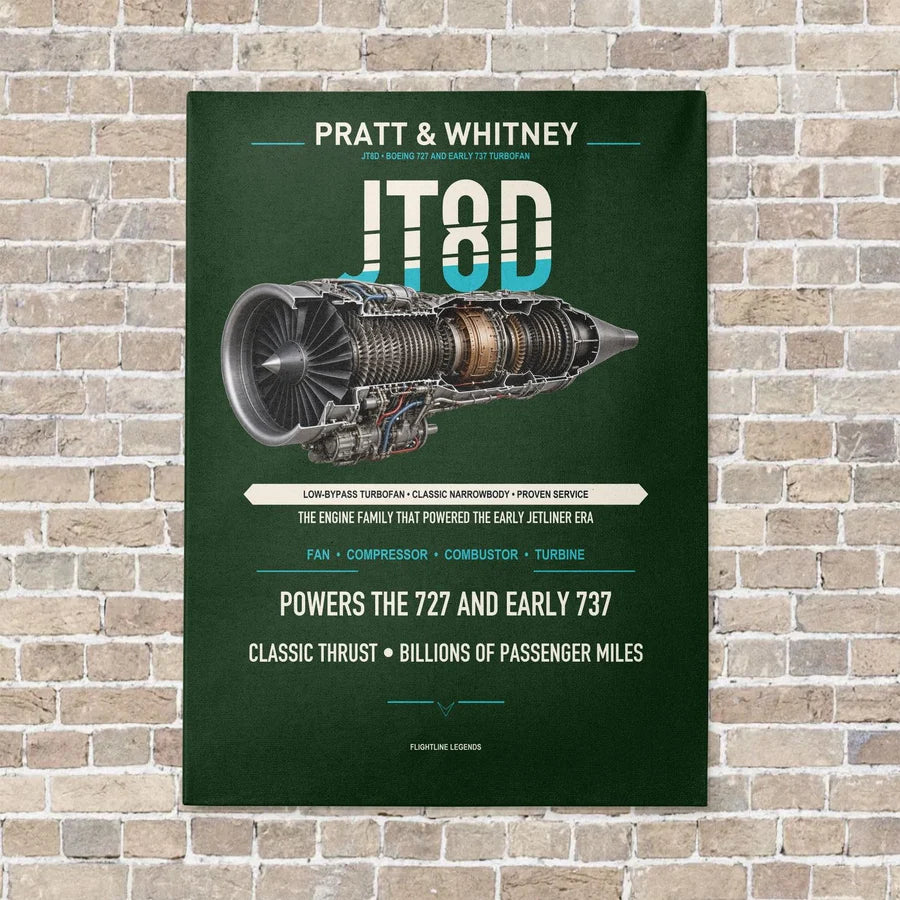 JT8D vertical canvas print - no frame - dark green background