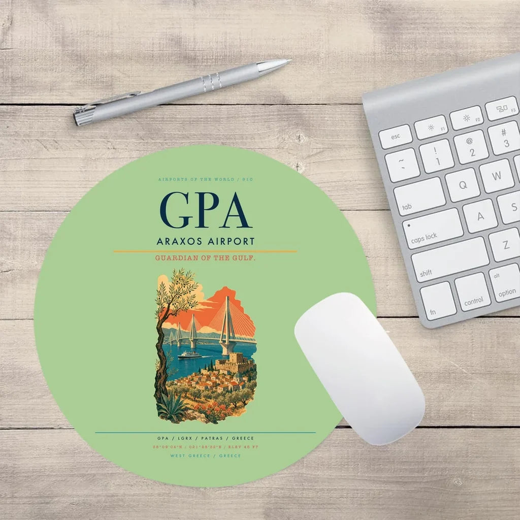 Araxos Airport (GPA) design on light green round mouse pad